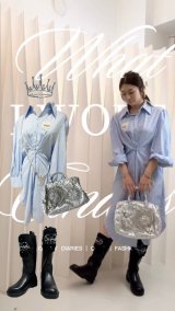 bluestripeシャツワンピ