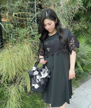 画像1: Flower Lace Sleeve ワンピース