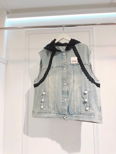 画像1: レースフーディdenimジレ
