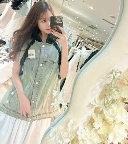 画像1: レースフーディdenimジレ (1)