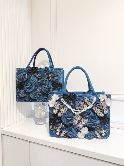 画像1: cindiesＳＱＵＡＲＥtote (M）　denimrose
