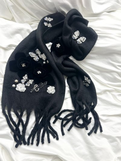 画像1: PANDAflourbutterflyマフラーblack *12月上旬入荷ご予約*