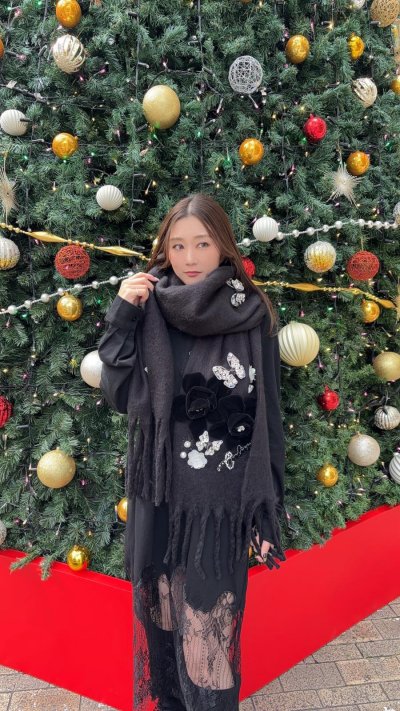 画像3: PANDAflourbutterflyマフラーblack *12月上旬入荷ご予約*